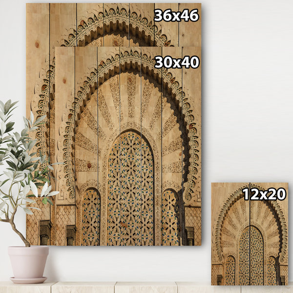 Morocco Mosque Door On Wood Print